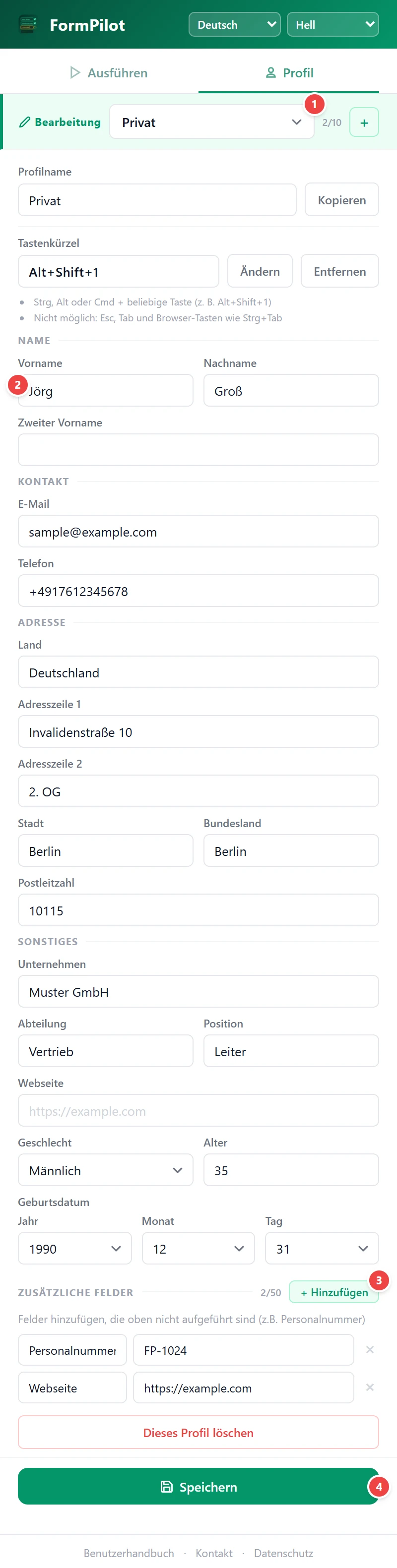 Profil registrieren