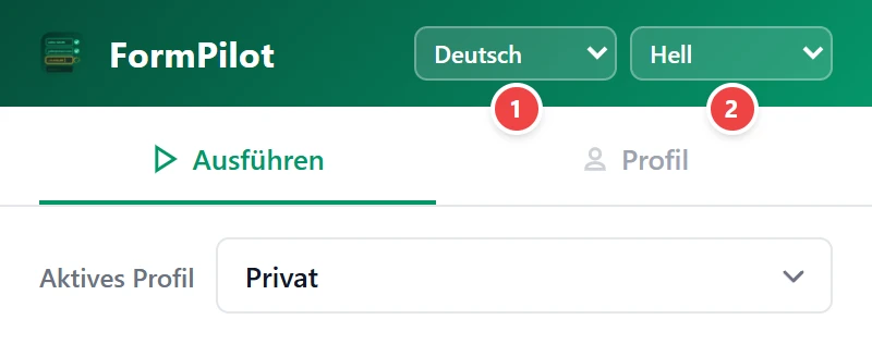 Design und Sprache ändern