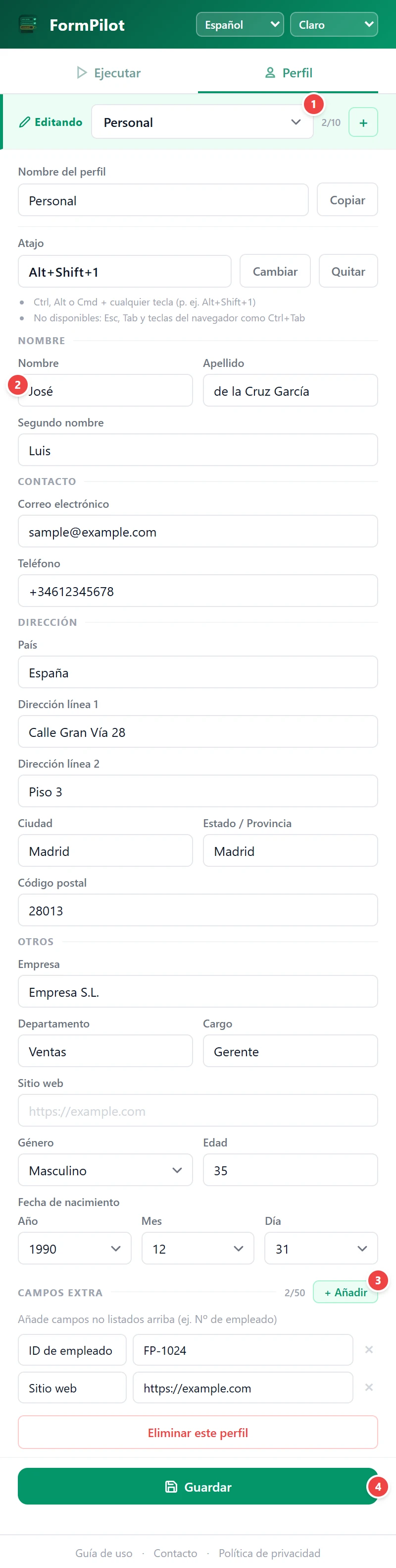 Registrar un perfil