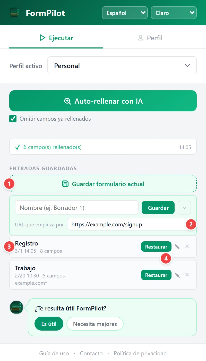 Guardar y restaurar datos de formulario