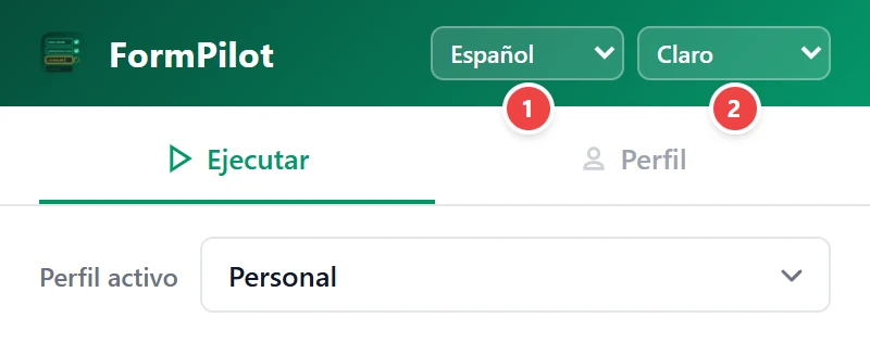 Cambiar tema e idioma