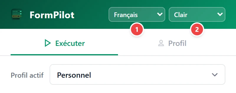 Changer le thème et la langue