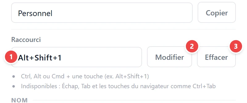 Raccourcis clavier
