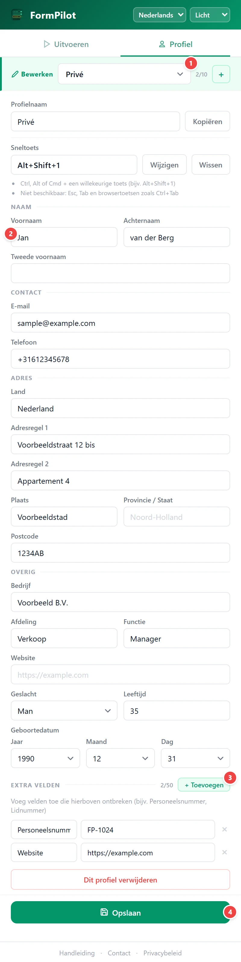Profiel opslaan