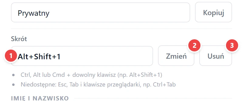 Skróty klawiaturowe