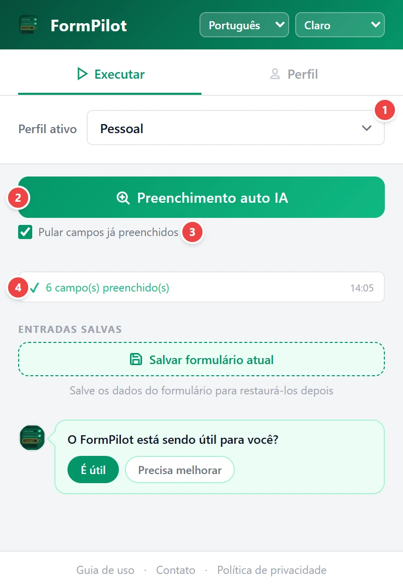 Executar preenchimento automático com IA