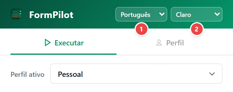 Alterar tema e idioma