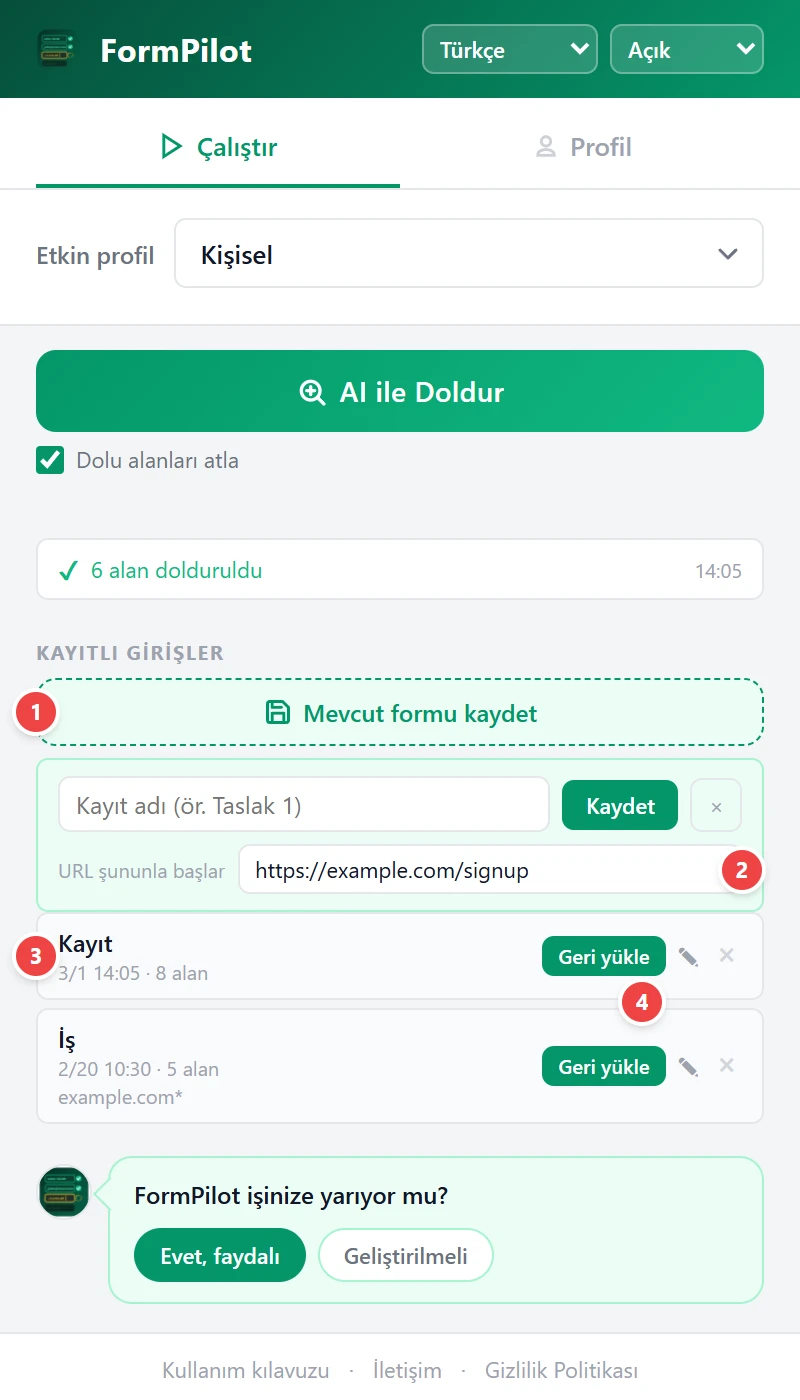 Kaydet ve geri yükle