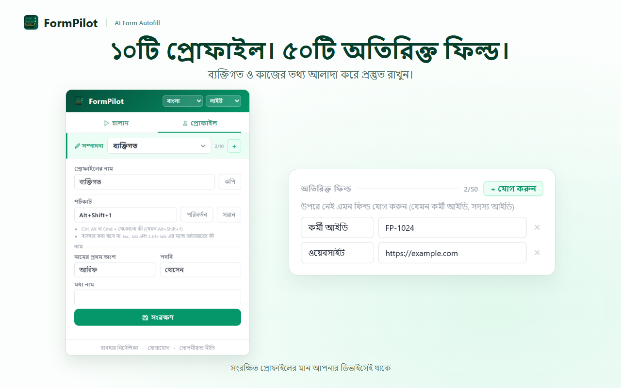 ১০টি প্রোফাইল। ৫০টি অতিরিক্ত ফিল্ড।