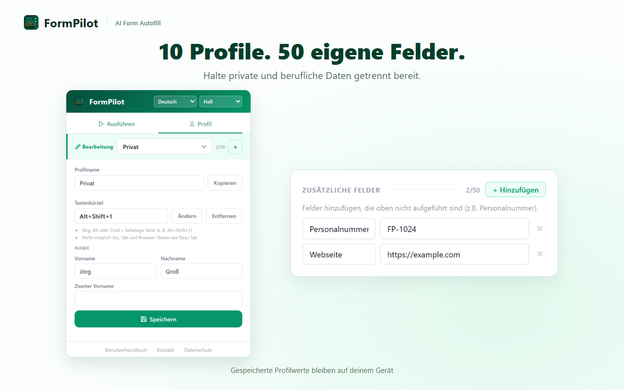 10 Profile. 50 eigene Felder.