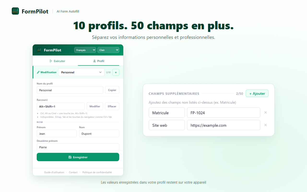 10 profils. 50 champs en plus.