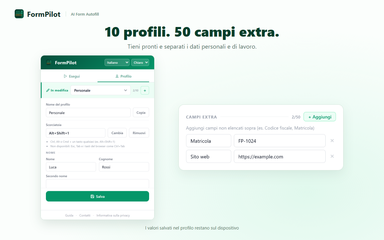 10 profili. 50 campi extra.