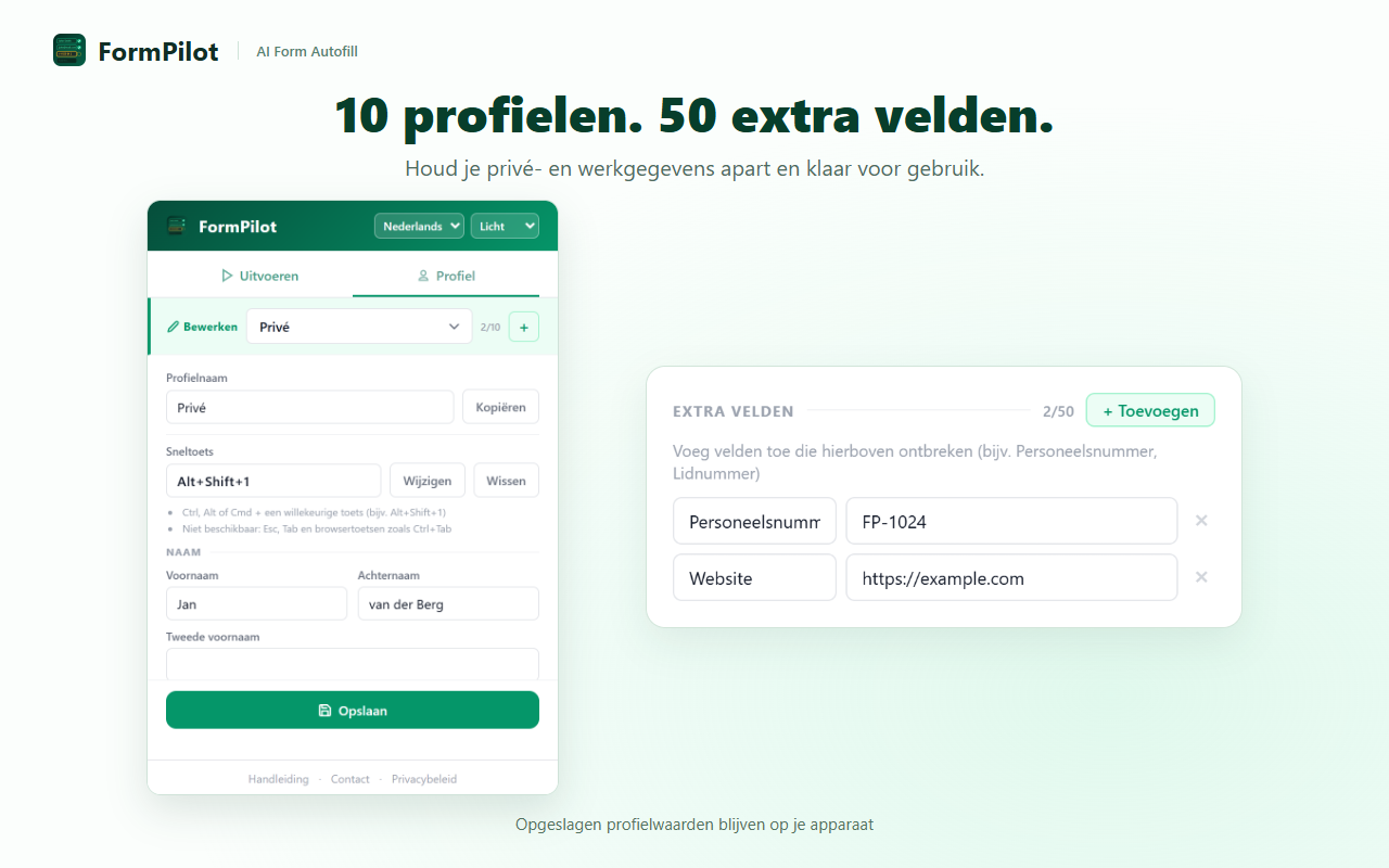 10 profielen. 50 extra velden.