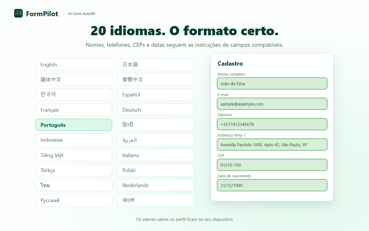 20 idiomas. O formato certo.
