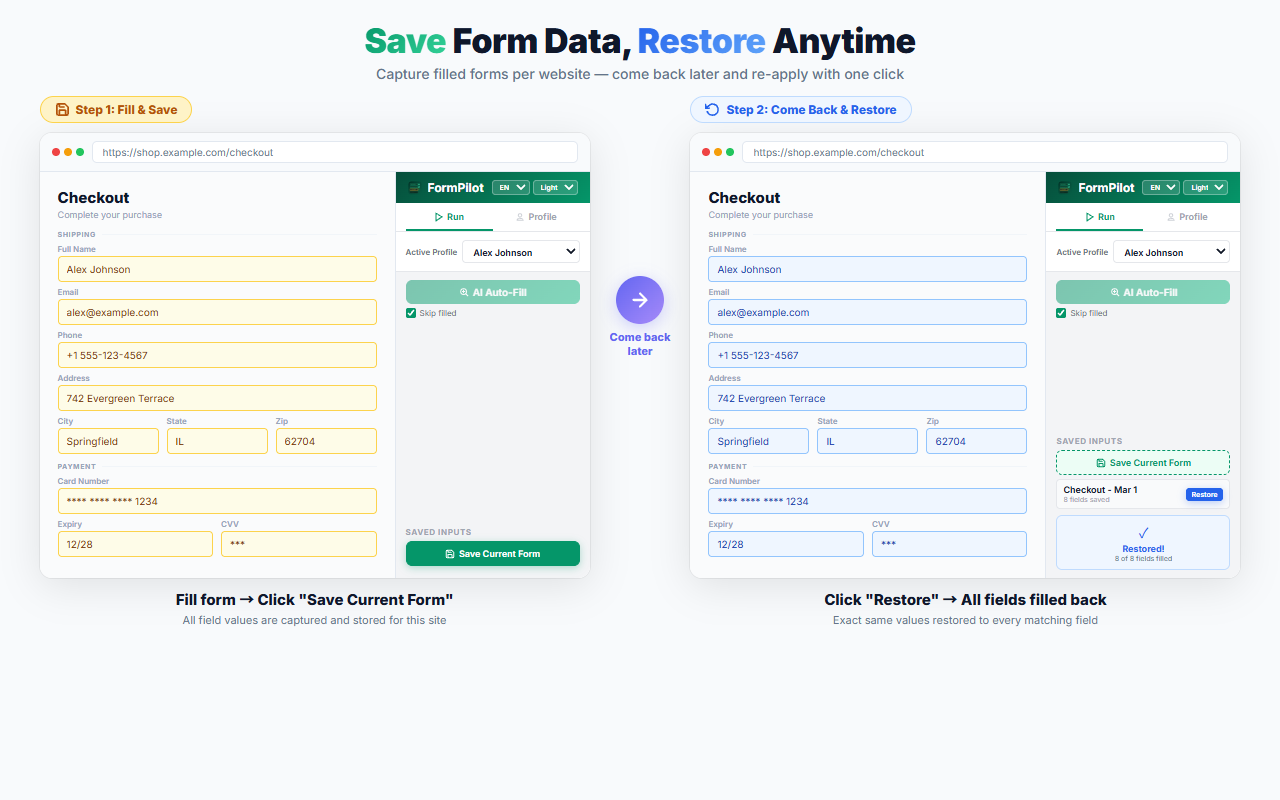 FormPilot save and restore demo